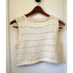 Voz Ivory Pointelle Knit S Sweater Handwoven Cropped Cottagecore Boho Romantic